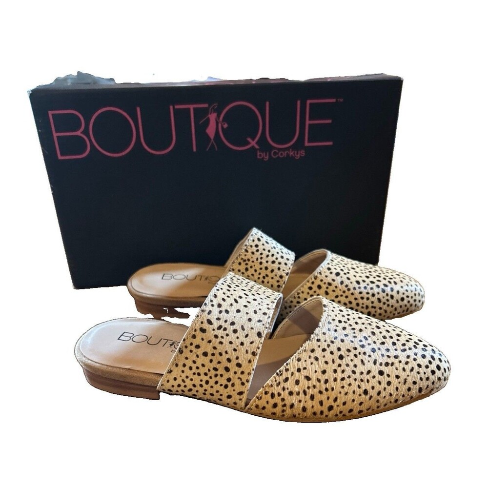 Boutique By Corkys Mule Shoes Slides Sz 6 Brown Speckled Leather Hide Fall